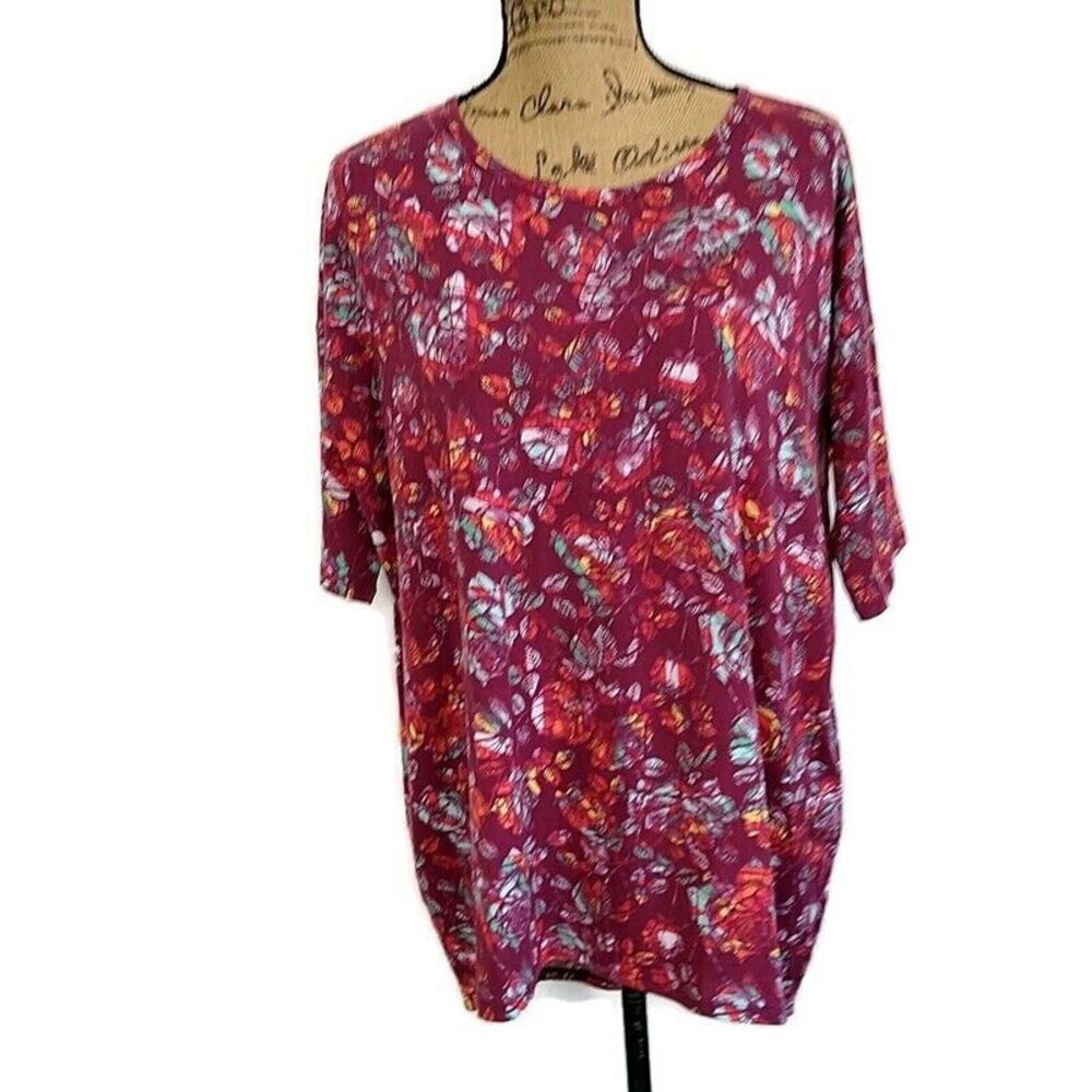 Lularoe‎ Womens sz XS Irma Top Red Floral Short Sleeve T Shirt
